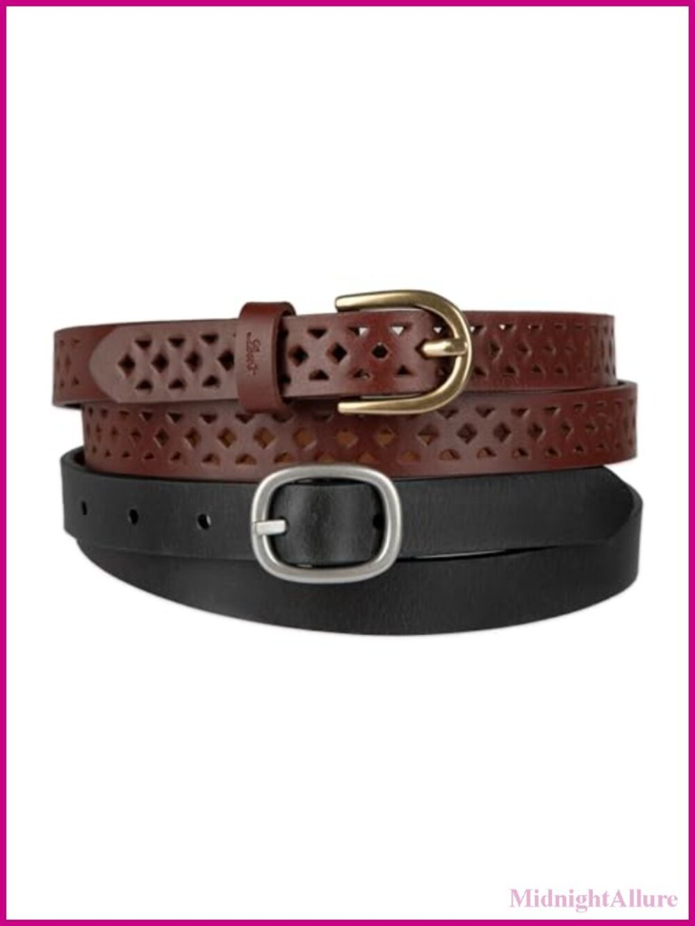 Leather Belt Set 2-Pack Skinny Reversible Adjustable Buckle